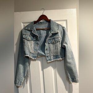 Boutique Denim Fringe Women's Jacket (Cropped)